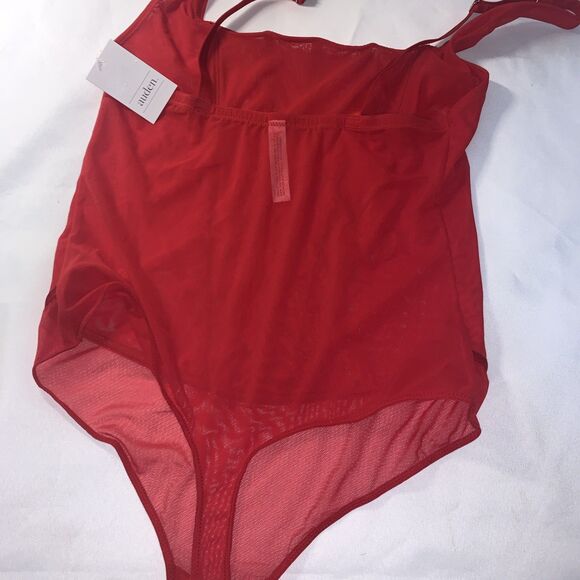 AUDEN Intimates Sheer Mesh Rhinestone Studded Thong Lingerie Bodysuit Red Size L - Picture 8 of 8
